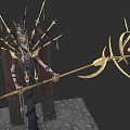 Game And Movie Character With Spiked Headdress Golden Staff And Single Eye Ornament