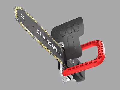 Heavy Duty Industrial Chainsaw With Red Handle Black Body And Sharp Chain 3d model