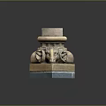 Intricate Ram Head Sculpture Column Capital With Square Stone Base And Bronze Tone