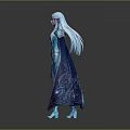 Fantasy Female Character With Blue Long Hair Ornate Silver Blue Armor And Cloak