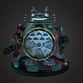 Mechanical Sci Fi Robot Character With Cannon Arm And Glowing Blue Base