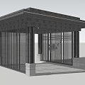 Modern Pavilion With Black Roof Illuminated Edges Metal Gate And Stone Pillar Base