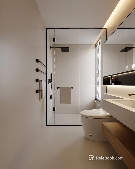 Modern Bathroom Interior Design With Glass Shower Toilet And Vanity 3d model 