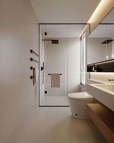 Modern Bathroom Interior Design With Glass Shower Toilet And Vanity 3d model