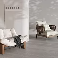 Cozy Modern Leisure Chairs With Ivory Fabric Wooden Legs And Woven Backrest Design
