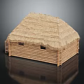 Traditional Wooden Cabin With Thatch Roof Small Windows And Wooden Walls