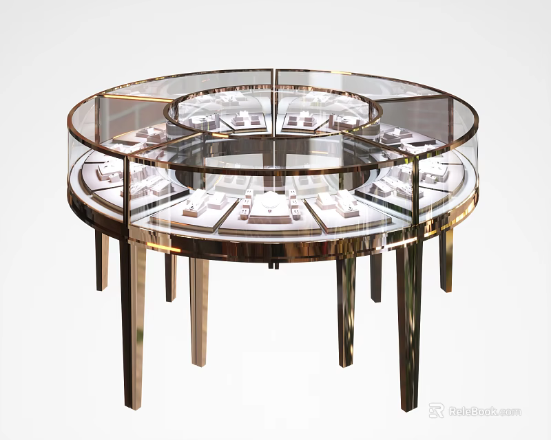 Circular Display Shelf with Glass Cover Multi Tier Design Metal Frame for Jewelry 3d model 