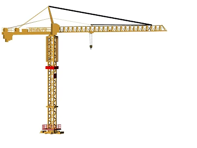 Yellow Tower Crane With Long Horizontal Jib Red Accent Cab And Hanging Hook Construction Equipment 3d model