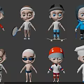 Cartoon Characters In Diverse Sports Outfits And Professional Roles Design Set