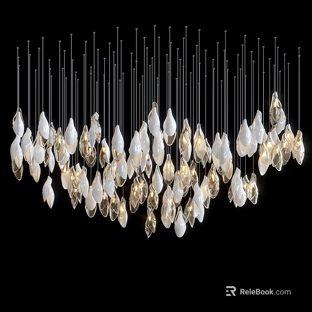 Elegant Modern Chandelier With Teardrop Shaped Crystal Pendants Hanging Light Design 3d model 