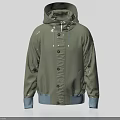 Green Hooded Jacket with Buttoned Front Light Blue Cuffs and Hem Casual Design 3d model