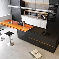 Modern Kitchen Interior With Black Cabinets Island Counter Pendant Lights And Appliances