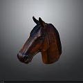 Artistic Red And Black Horse Head Sculpture With Polished Surface On Dark Background
