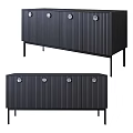Modern Black Entryway Console Cabinet With Vertical Striped Design Round Handles And Slim Legs