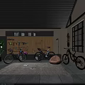 Durable Black Metal Storage Basket Organizing Golf Bags Shoes Near Bicycle and Bookshelf