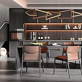 Elegant Modern Restaurant Interior Design With Open Layout Marble Island Dark Cabinets And Pendant Lights