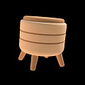 Modern Beige Three Tiered Round Stool With Sturdy Wooden Legs Design