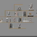 Modern Interior Wall Cabinets With Multiple Shelves On Beige Wall Featuring Books Sculptures And Vase