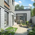 Modern Detached Villa Exterior With Garden Patio Large Windows And Lush Greenery
