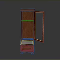 Mahogany Wood Cabinet With Open Door Mirror Panel Lower Drawer And Interior Shelves