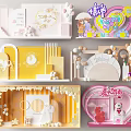 Colorful Party Decorations With Heart Shaped Balloon Arrangements And Cake Displays