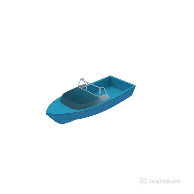 Simple Blue Small Boat With Seating Area And Windshield Design 3d model 