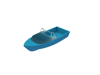 Simple Blue Small Boat With Seating Area And Windshield Design 3d model