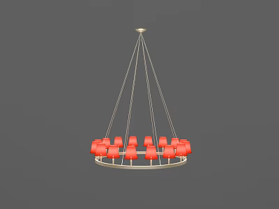 Modern Red Chandelier With Circular Metal Frame And Multiple Lights 3d model