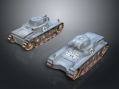 Two Gray Military Tanks With Cross Insignia And Metal Tracks On Dark Background 3d model