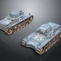 Two Gray Military Tanks With Cross Insignia And Metal Tracks On Dark Background