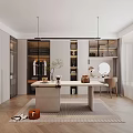 Elegant Modern Walk in Closet Interior With Cabinets Dressing Table And Pendant Lights 3d model