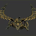 Mythical Game and Movie Character With Golden Ornate Armor Wings Tail and Colorful Details