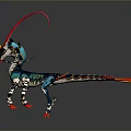 3D Model Dragon Creature With Blue Red Black Long Tail Spiked Back Skeleton Structure