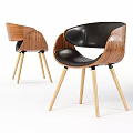 Modern Single Chair With Wooden Frame Black Leather Seat And Light Wooden Legs