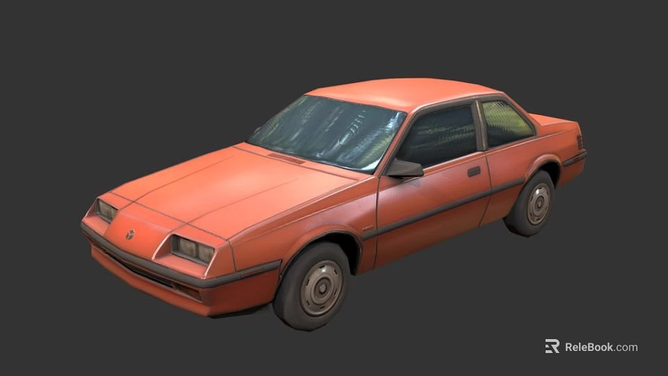 Vintage Orange Functional Car with Two Door Sedan Classic Exterior View 3d model 