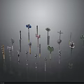 Various Colorful Decorative Weapons With Unique Designs And 3D Model