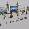 Artistic Decorative Ornament Set With Various Sculptures Paintings Vases Figurines And Decorative Plates