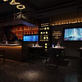Stylish Bar Interior With Bar Counter Wine Racks Dining Tables And TV Screen