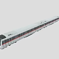 Modern White Urban Metro Train With Red Stripes Black Front And Multiple Carriages