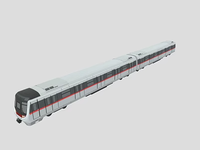 Modern White Urban Metro Train With Red Stripes Black Front And Multiple Carriages 3d model