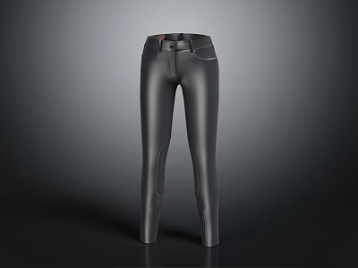 Slim Fit Black Leather Pants With Belt Design And Sleek Texture 3d model