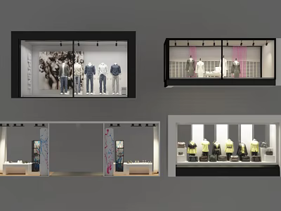Modern Retail Shop Window Displays With Fashion Clothing Mannequins And Decorations 3d model