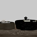 Modern Metallic Coffee Tables with Irregular Shapes and Decorative Items on Brown Rug