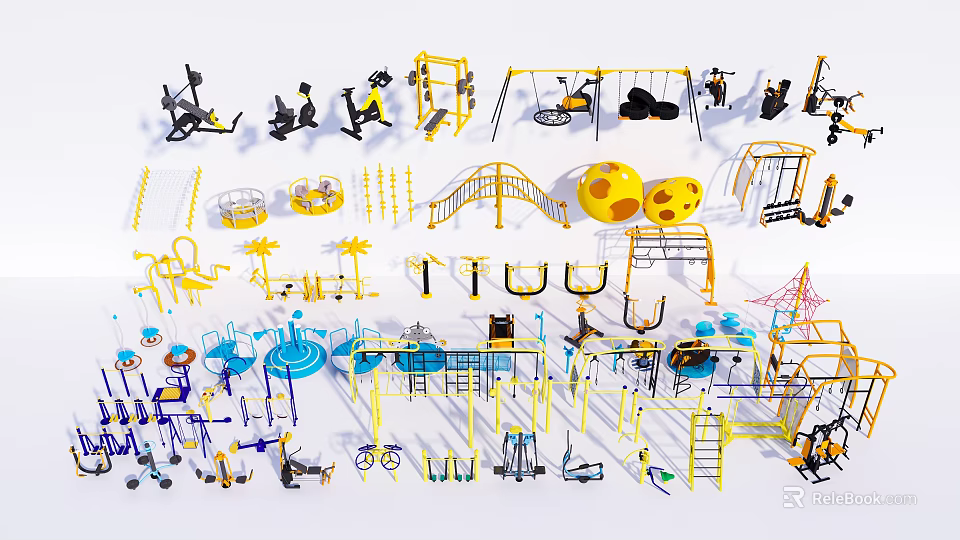 Wide Range Of Sports Equipment Including Fitness Gear Playground Slides And Climbing Structures 3d model 