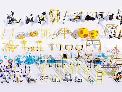 Wide Range Of Sports Equipment Including Fitness Gear Playground Slides And Climbing Structures 3d model
