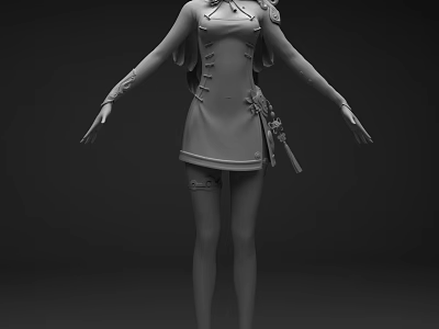 3D Game Movie Character Model In Stylized Dress With Decorative Details And Outstretched Arms 3d model
