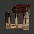 Ancient Ruins Scenery With Stone Columns Broken Walls And Historic Roof Structures