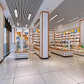 Bright Specialty Retail Store Interior With Shelves Glass Counters Displaying Products On White Tiled Floor