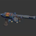 Unique Steampunk Gun With Wooden Handle Metal Barrel Round Colorful Decorative Components
