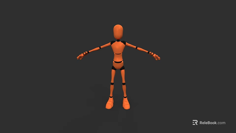 Orange 3D Man Model Standing With Outstretched Arms On Gray Background 3d model